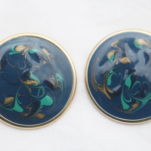 80s Vintage "TWENTY WEST" Large Patterned Earrings - Picture 4 of 4